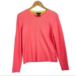 Vintage 90s Mix It Stretch Sweater in Pink, Size XL with V-Neck Maximalism Neon